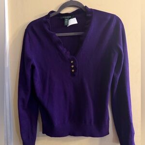 Lauren Ralph Lauren Rich Purple V-Neck Sweater w/Gold Buttons